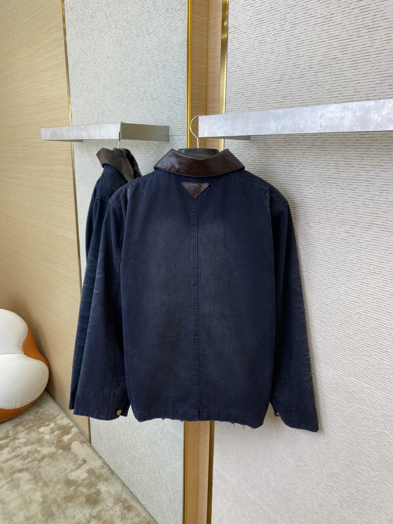 Prada 24SS Leather Collar workwear Jacket Coat Blue 7