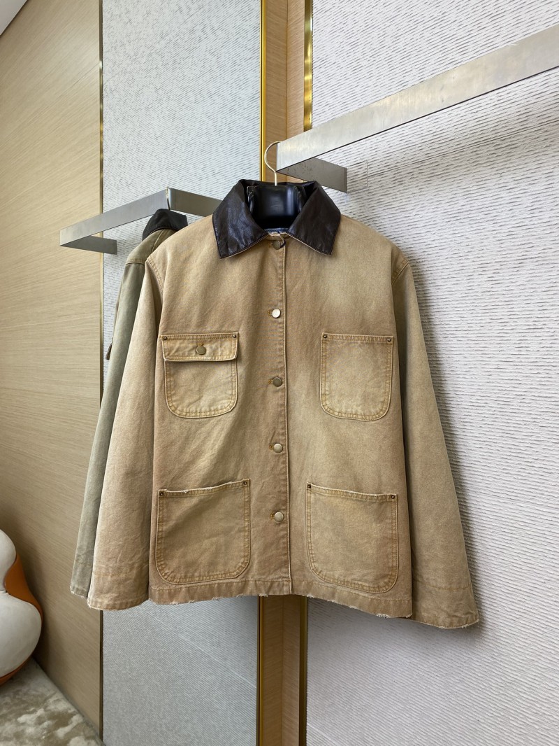 Prada 24SS Leather Collar workwear Jacket Coat Brown 4