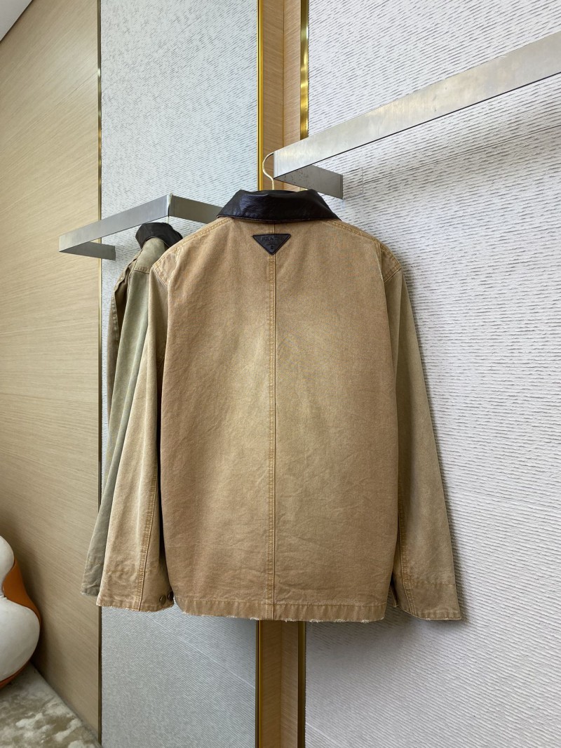 Prada 24SS Leather Collar workwear Jacket Coat Brown 5