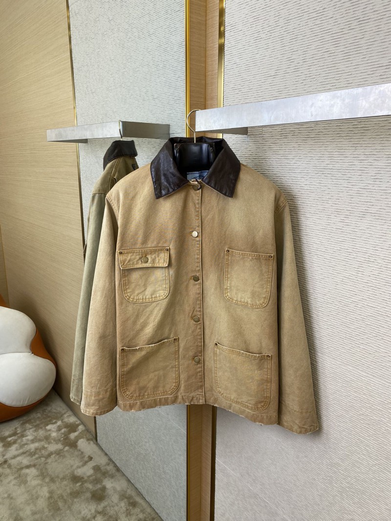 Prada 24SS Leather Collar workwear Jacket Coat Brown 6