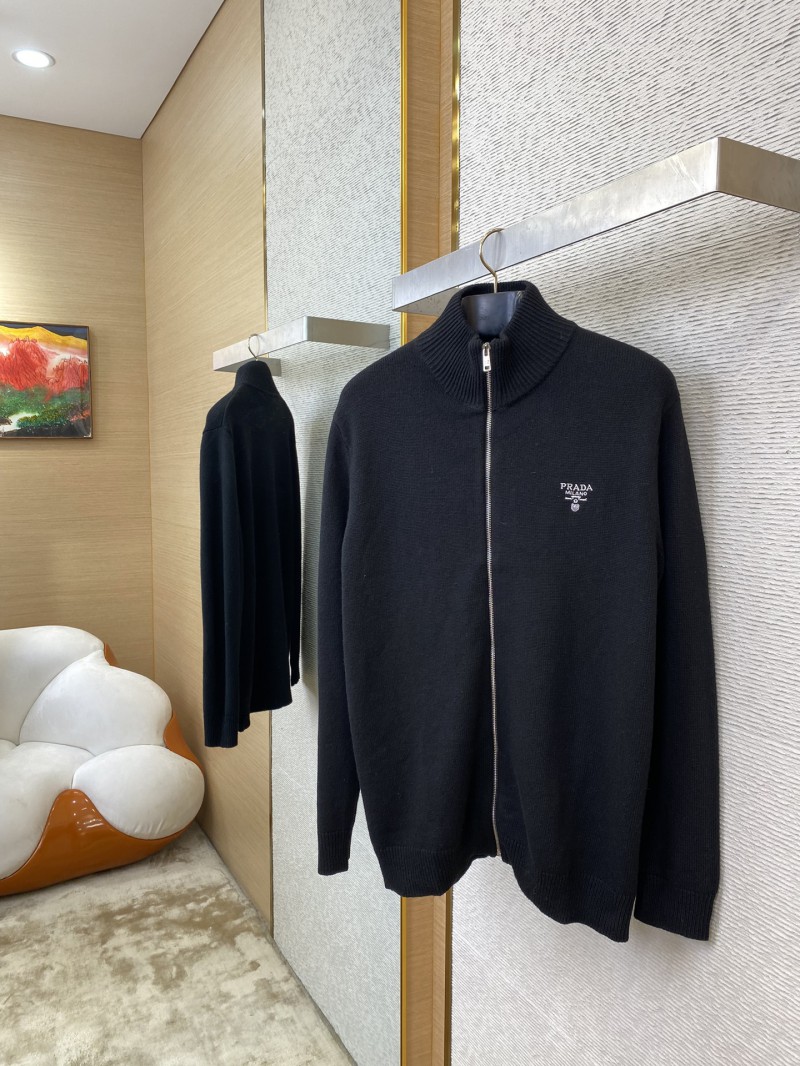 Prada Wool Embroidered Zip Cardigan Black 2