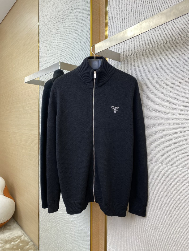 Prada Wool Embroidered Zip Cardigan Black 4