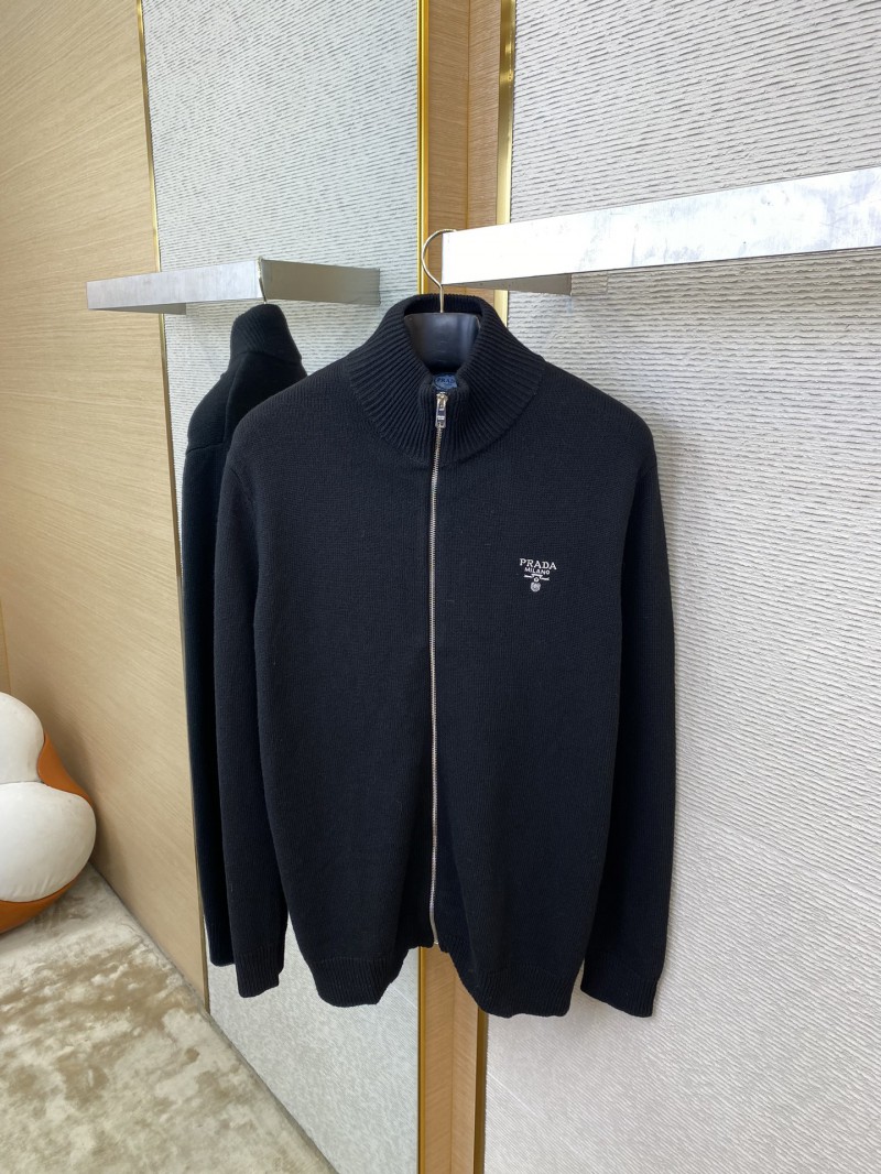 Prada Wool Embroidered Zip Cardigan Black 6