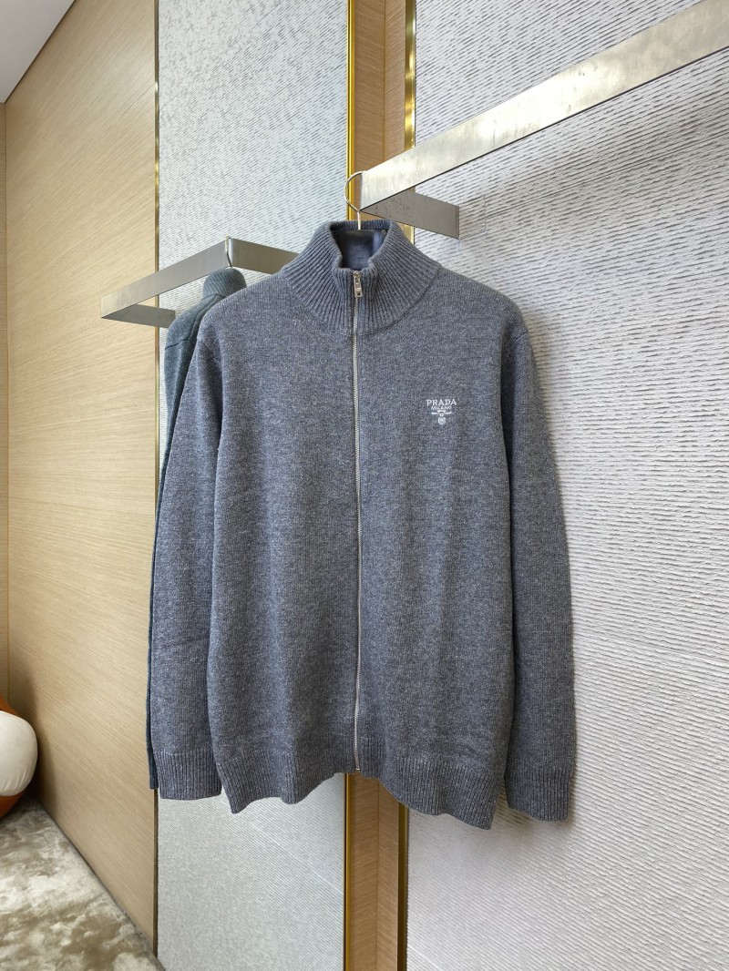 Prada Wool Embroidered Zip Cardigan Grey 4