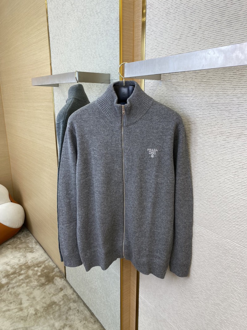 Prada Wool Embroidered Zip Cardigan Grey 6