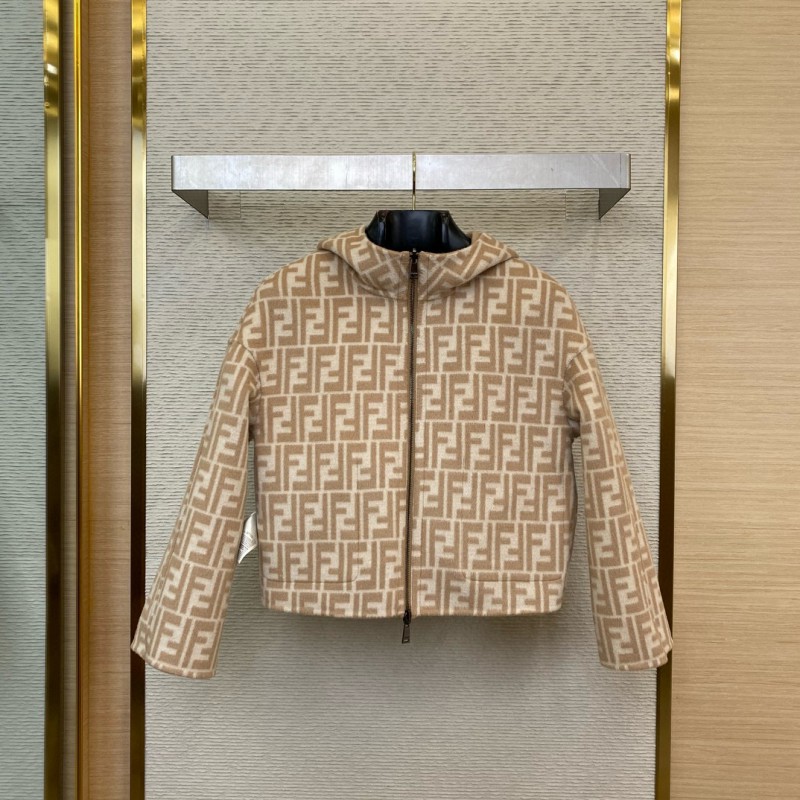 Fendi Old Flower Reversible Cashmere Short Jacket Khaki 3