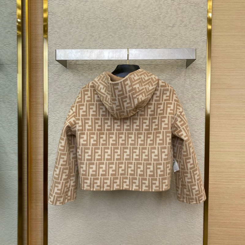 Fendi Old Flower Reversible Cashmere Short Jacket Khaki 4
