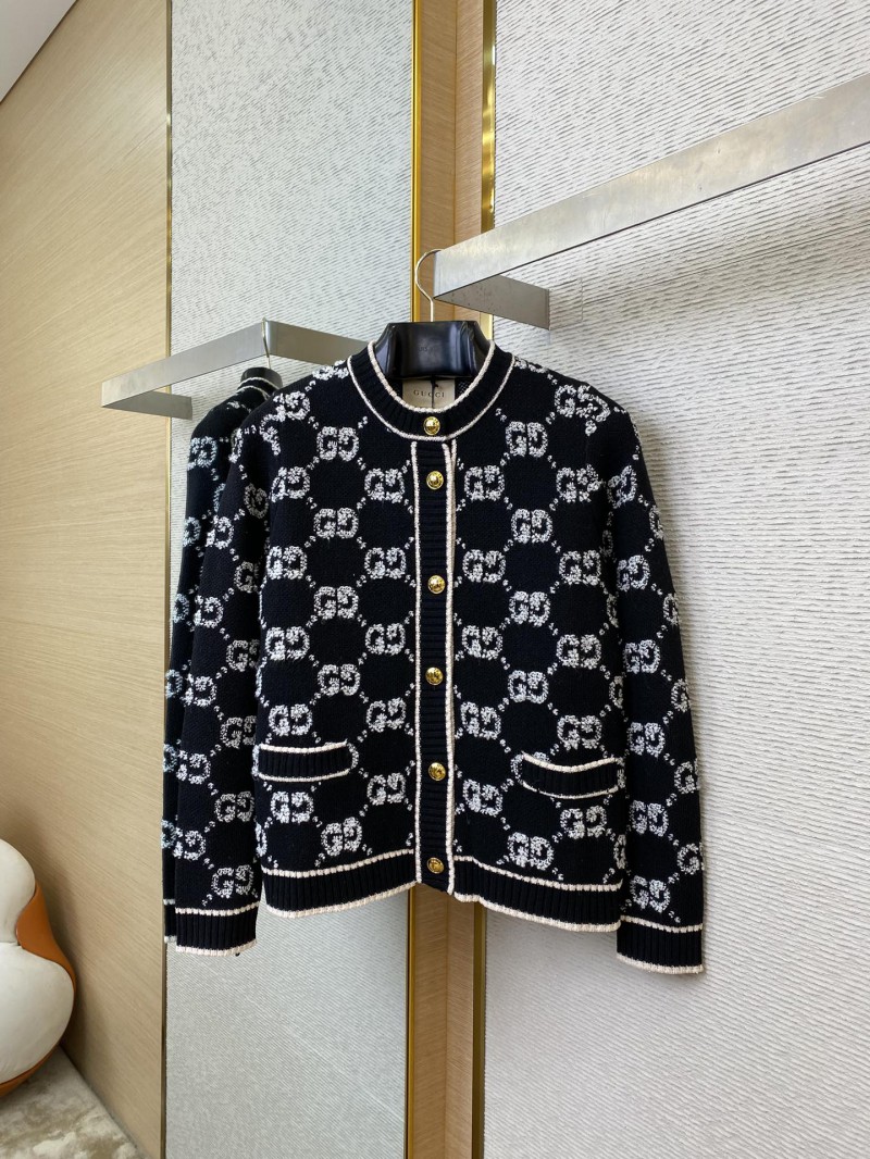 Gucci Shearling Jacquard Knit Cardigan Black 4