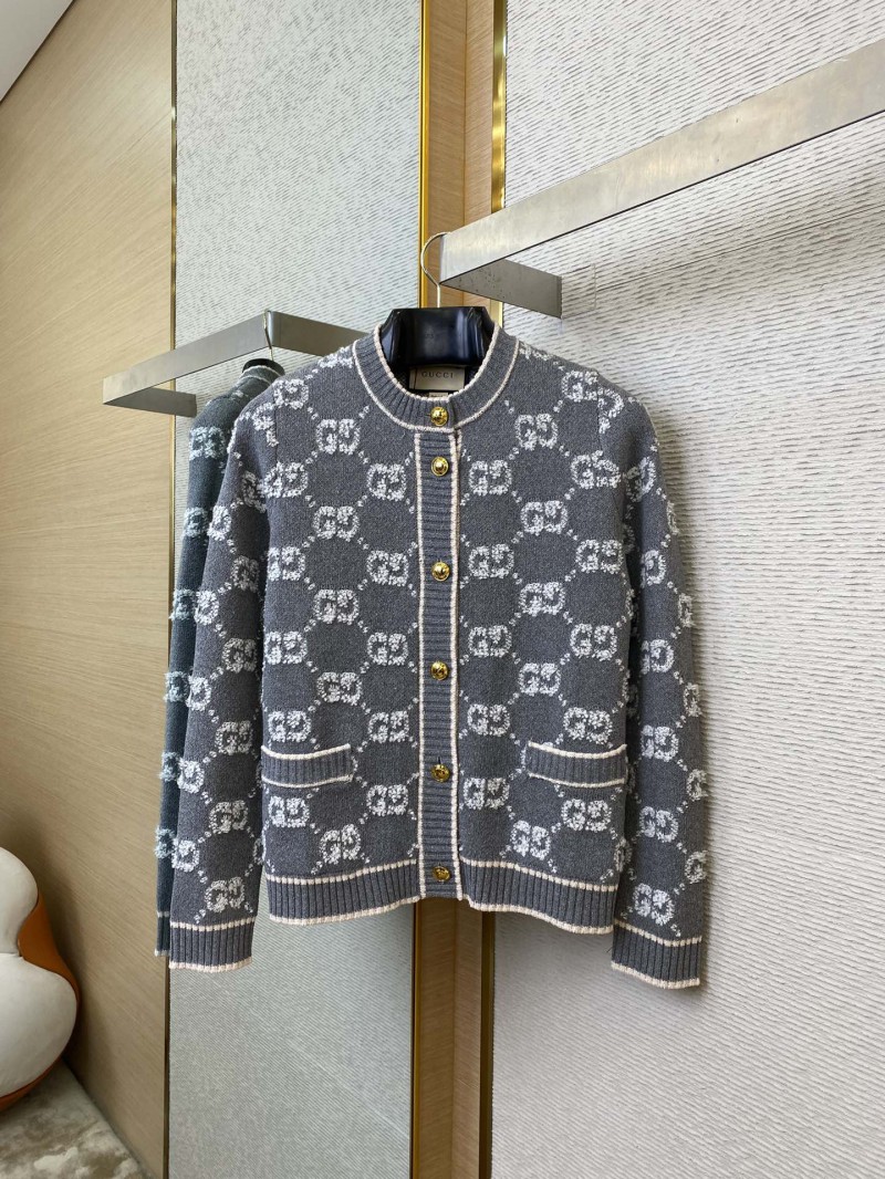 Gucci Shearling Jacquard Knit Cardigan Grey 4