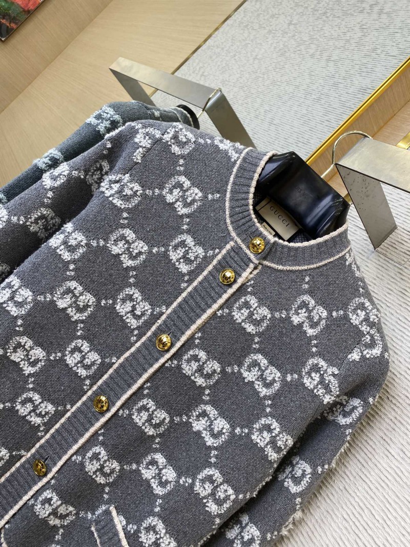 Gucci Shearling Jacquard Knit Cardigan Grey 6
