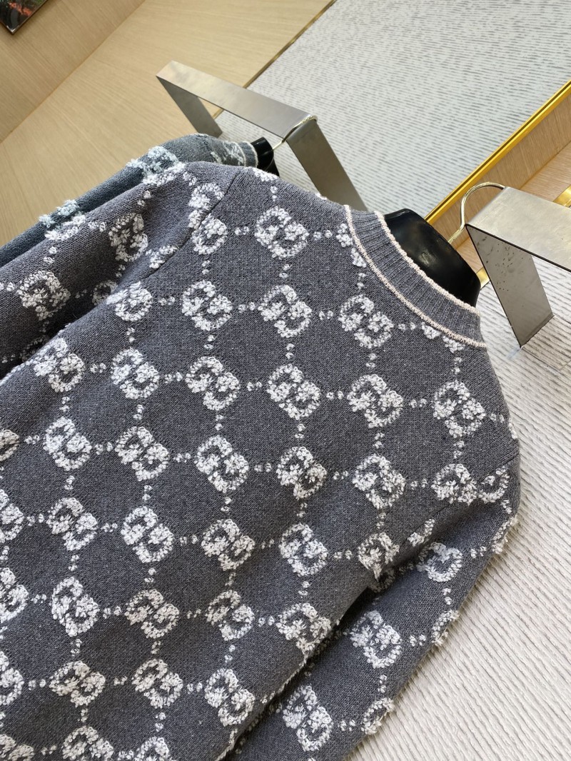 Gucci Shearling Jacquard Knit Cardigan Grey 7