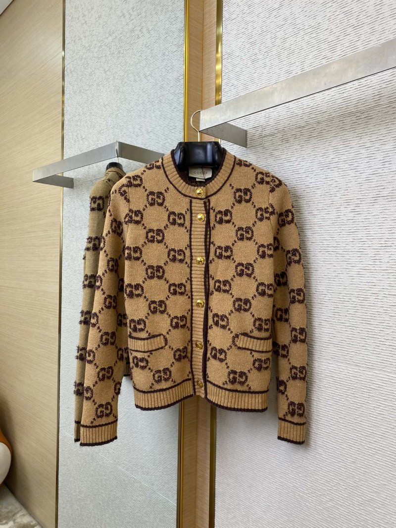 Gucci shearling jacquard knit cardigan khaki 4