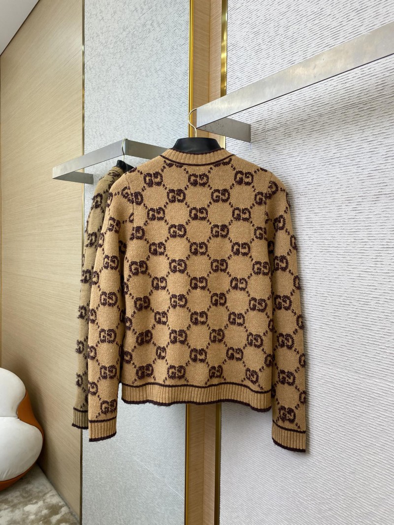 Gucci shearling jacquard knit cardigan khaki 5