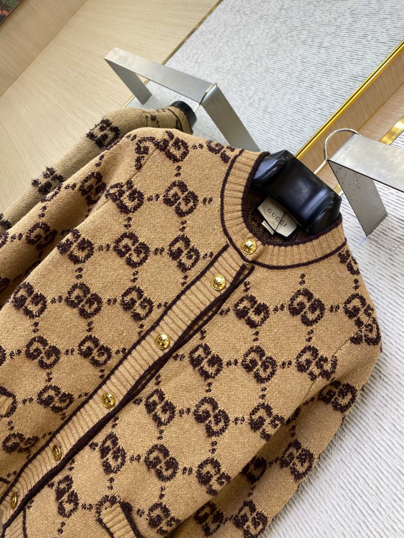 Gucci shearling jacquard knit cardigan khaki 6