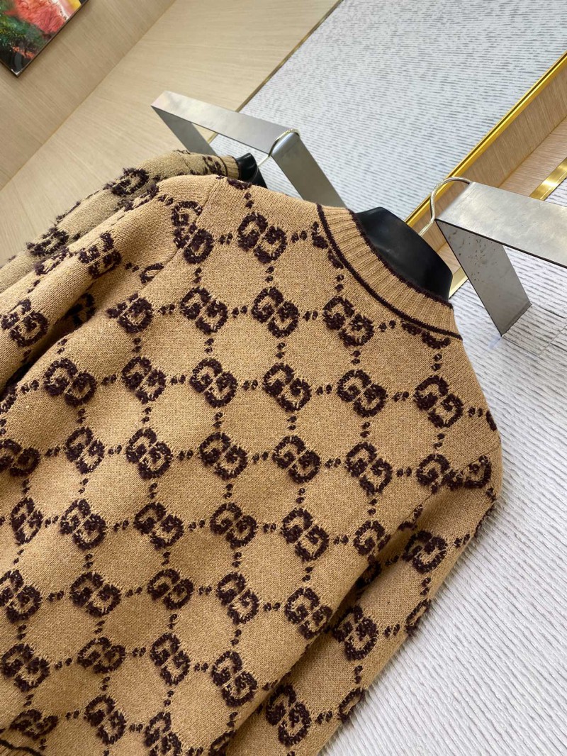 Gucci shearling jacquard knit cardigan khaki 7
