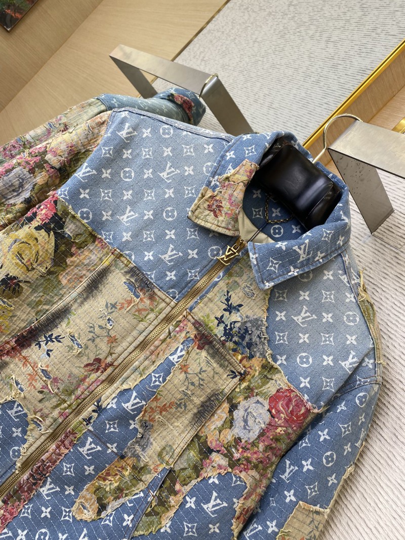 LV Floral Patchwork Denim Jacket Cotton Jacket Jacket 6
