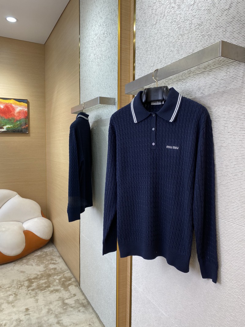 Miu Miu Logo Embroidered Pullover Navy 2