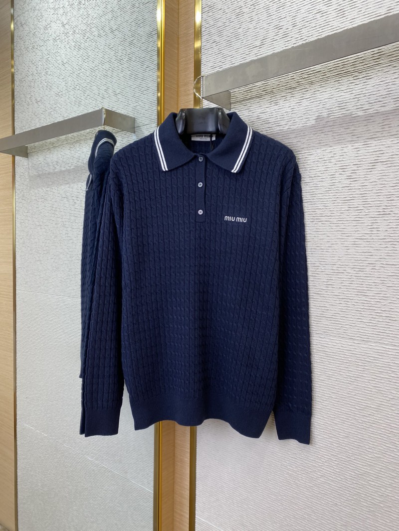 Miu Miu Logo Embroidered Pullover Navy 4