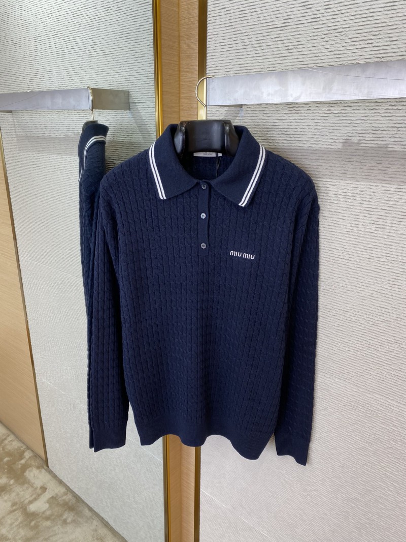 Miu Miu Logo Embroidered Pullover Navy 6