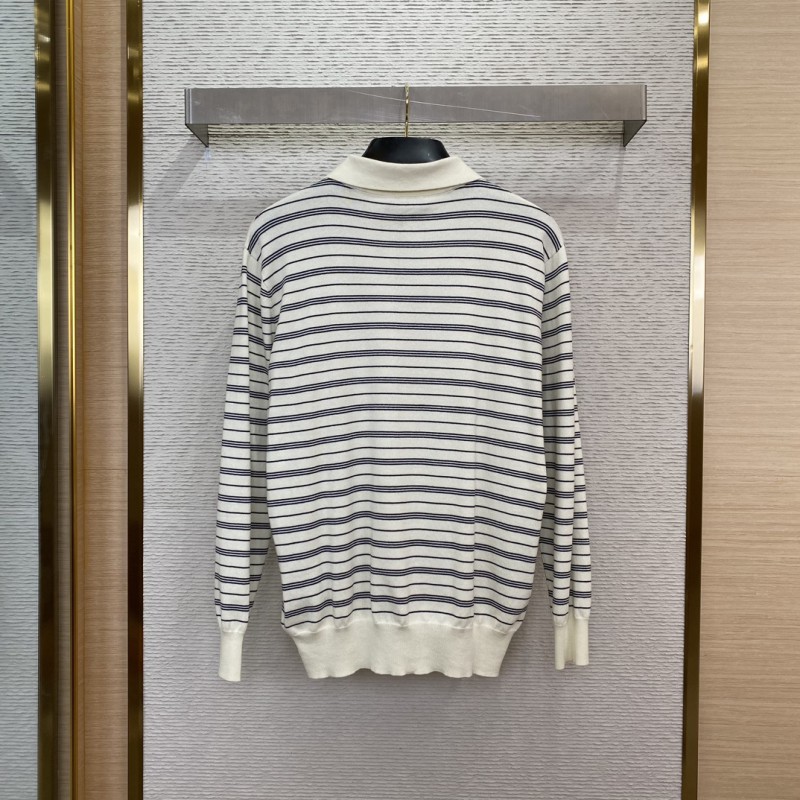 Miu Miu Striped Lapel Sweater White 1