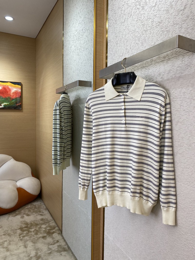 Miu Miu Striped Lapel Sweater White 2
