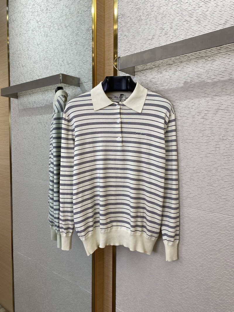 Miu Miu Striped Lapel Sweater White 4