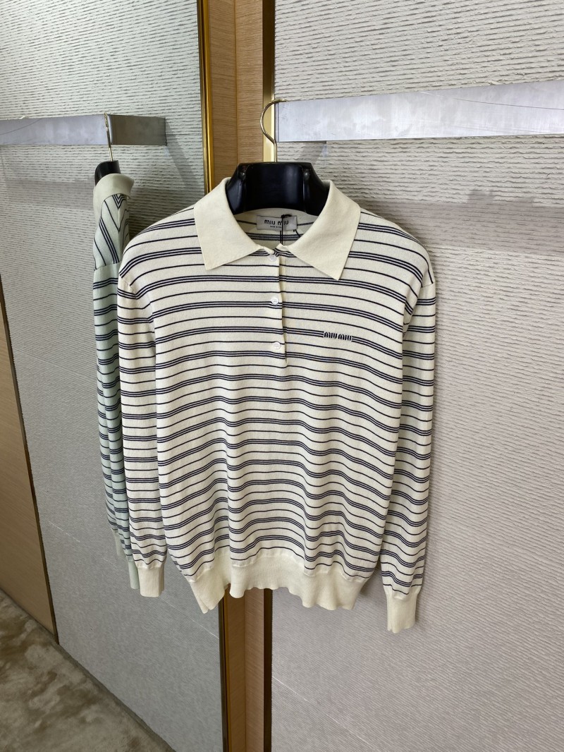 Miu Miu Striped Lapel Sweater White 6