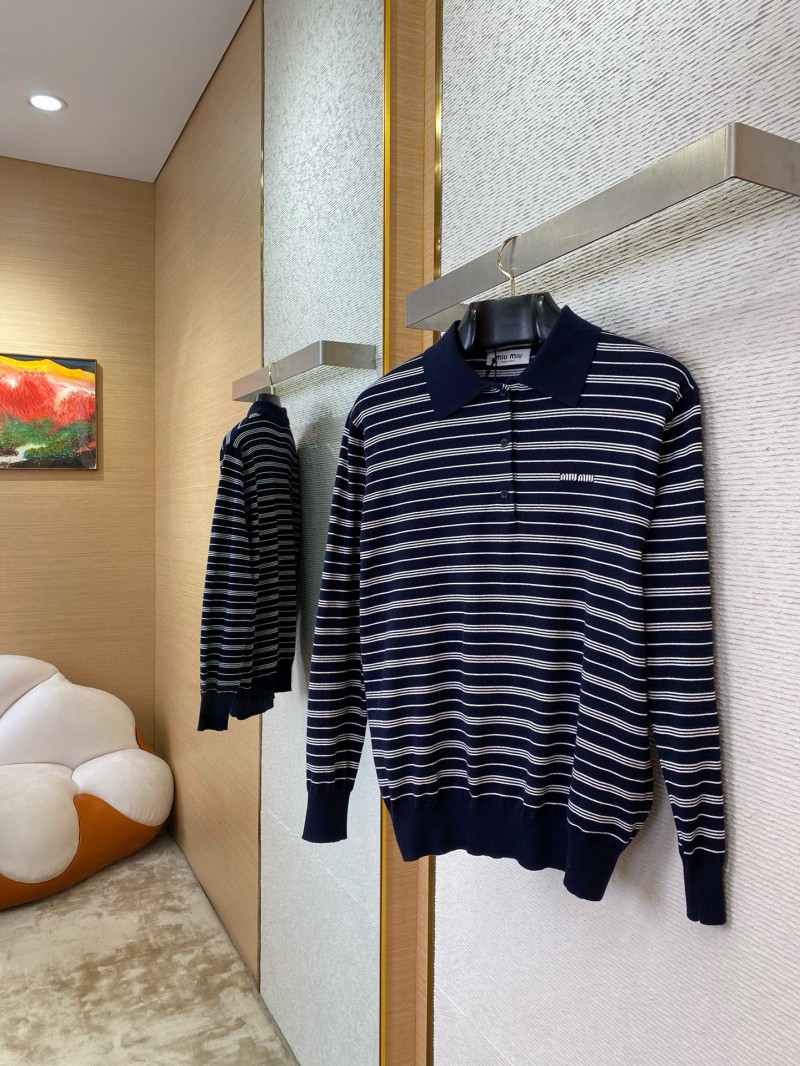 Miu Miu Striped Lapel Sweater Navy 2
