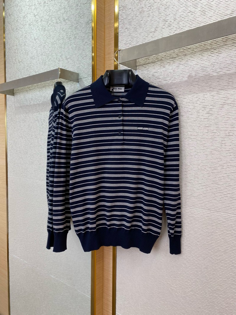 Miu Miu Striped Lapel Sweater Navy 4