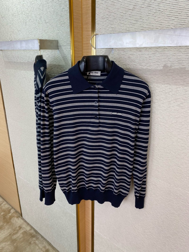 Miu Miu Striped Lapel Sweater Navy 6
