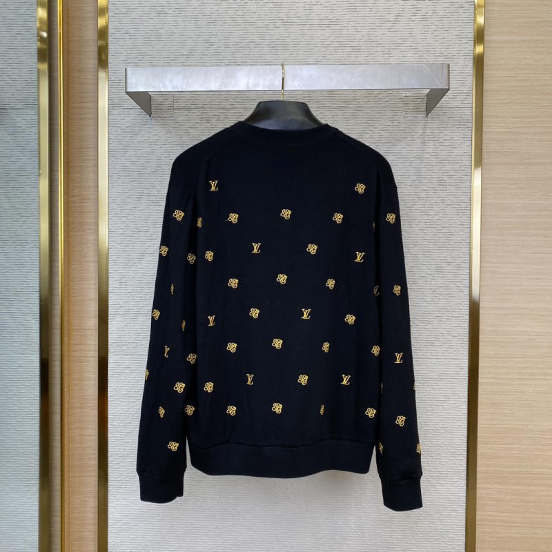 LV logo embroidered knitted wool cardigan 1