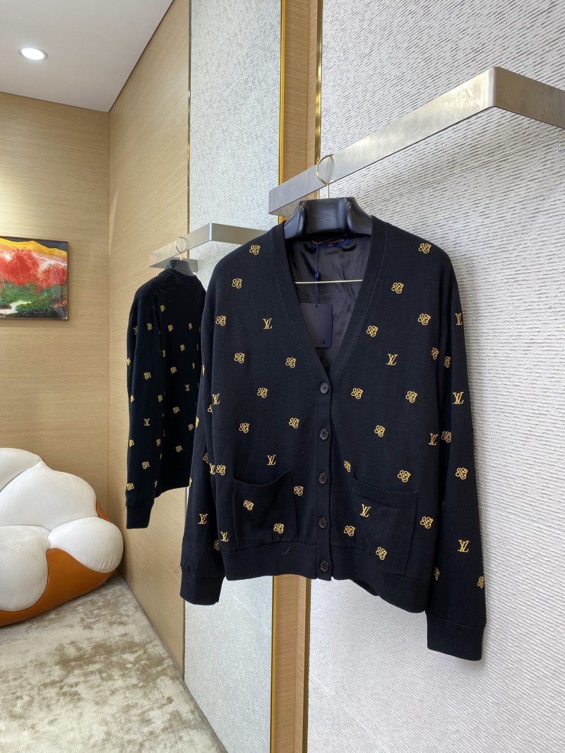 LV logo embroidered knitted wool cardigan 2