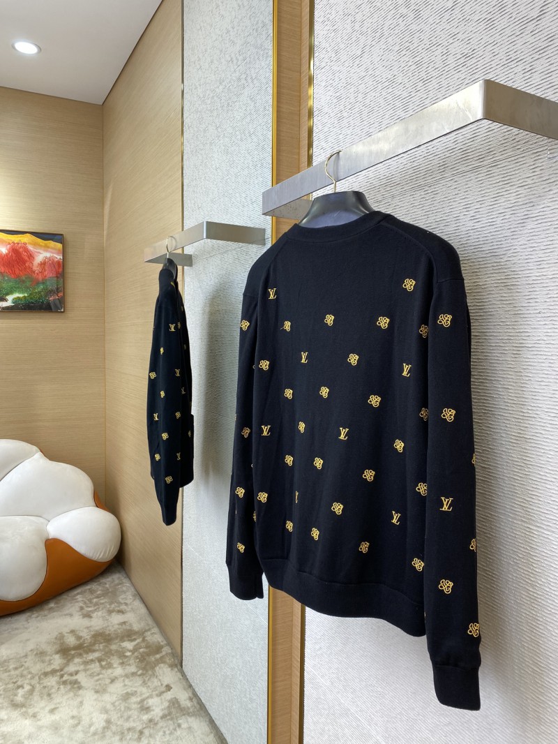 LV logo embroidered knitted wool cardigan 3