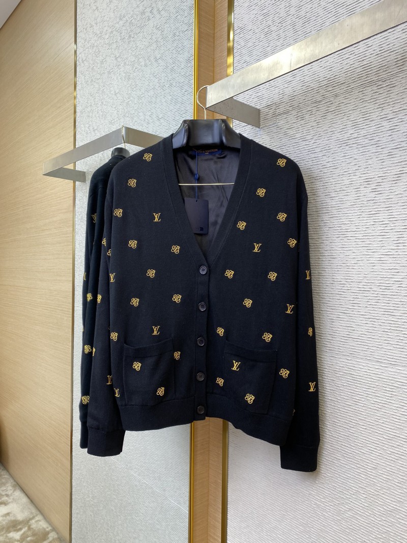 LV logo embroidered knitted wool cardigan 4