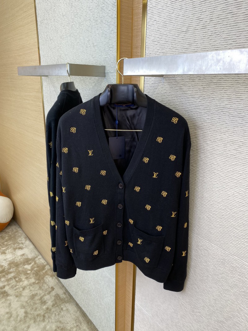 LV logo embroidered knitted wool cardigan 6