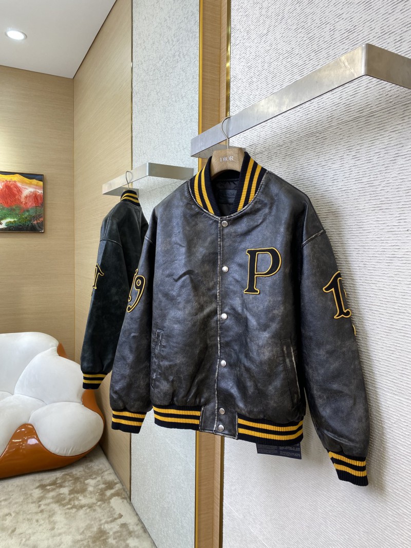 Prada Vintage Aged Baseball Leather Jacket Jacket Black 2