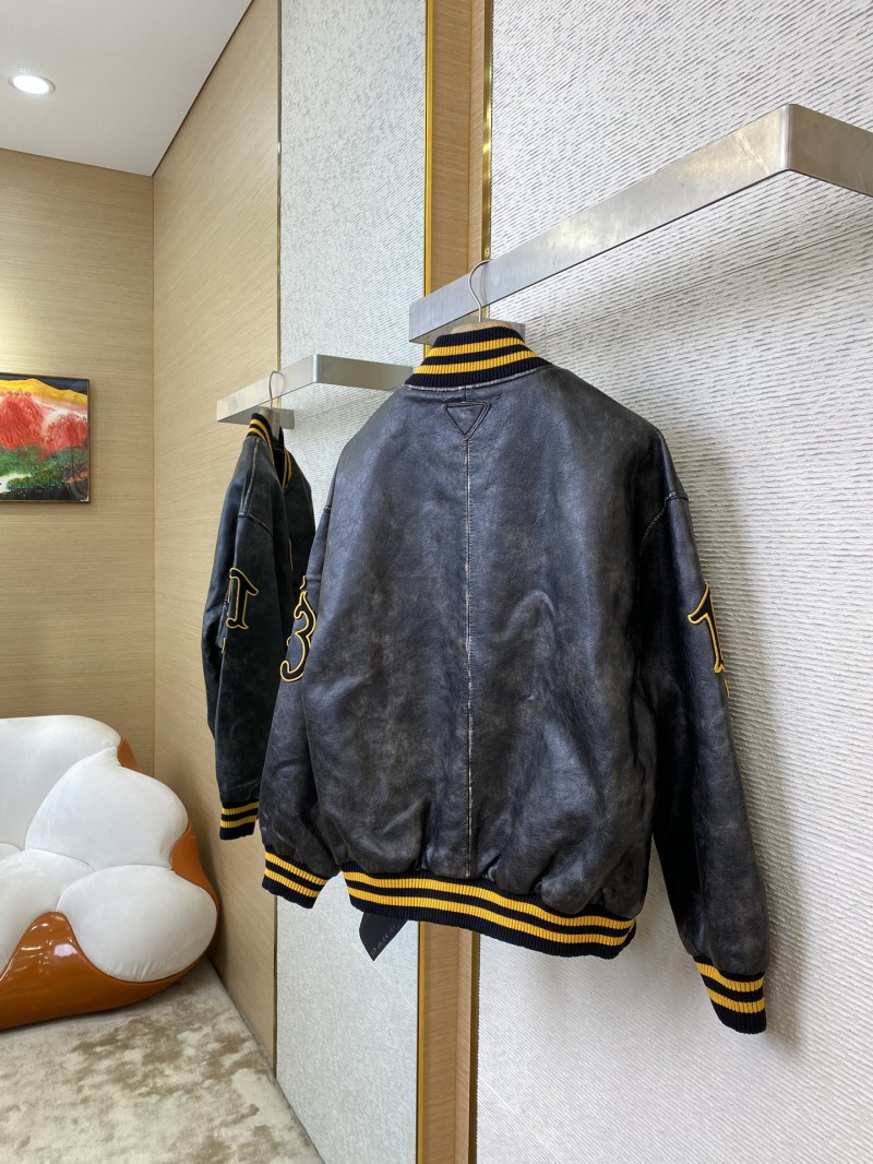 Prada Vintage Aged Baseball Leather Jacket Jacket Black 3
