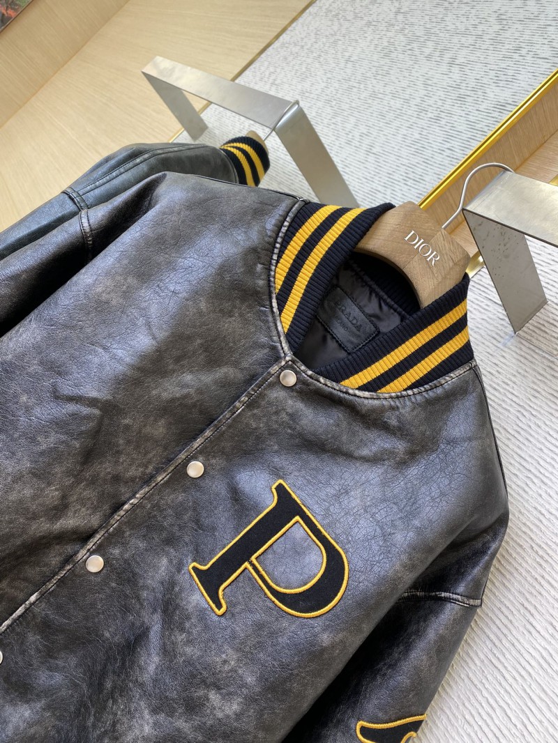 Prada Vintage Aged Baseball Leather Jacket Jacket Black 5
