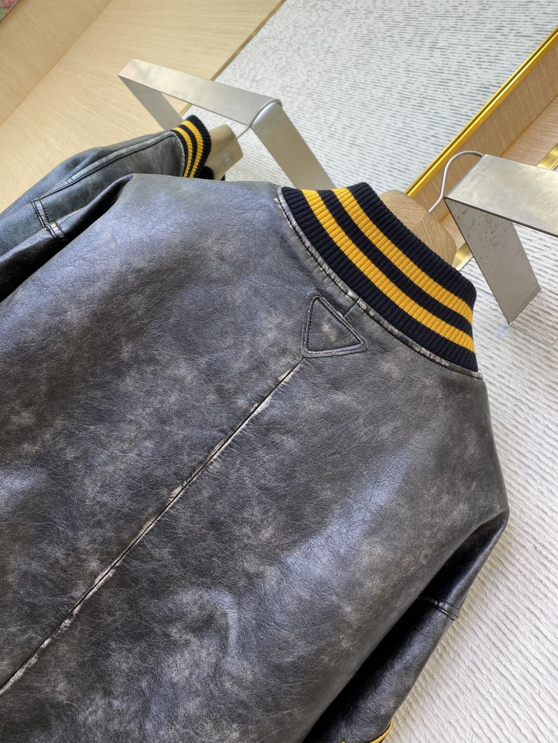 Prada Vintage Aged Baseball Leather Jacket Jacket Black 7