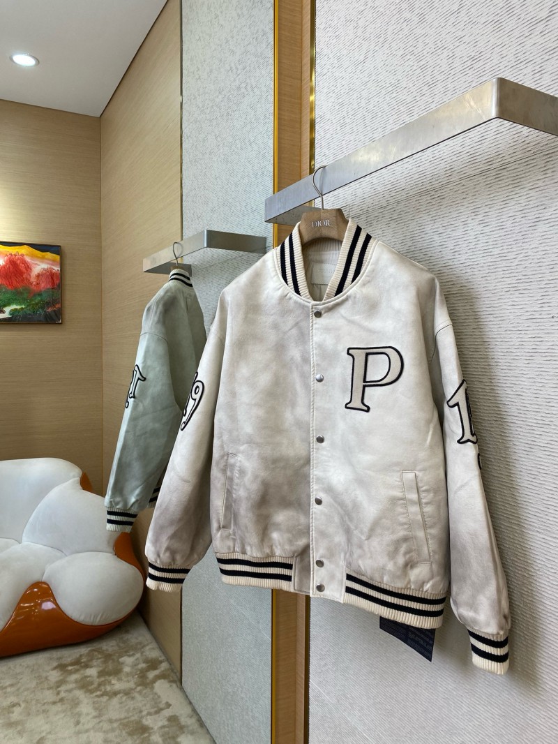 Prada Vintage Aged Baseball Leather Jacket Jacket White 2