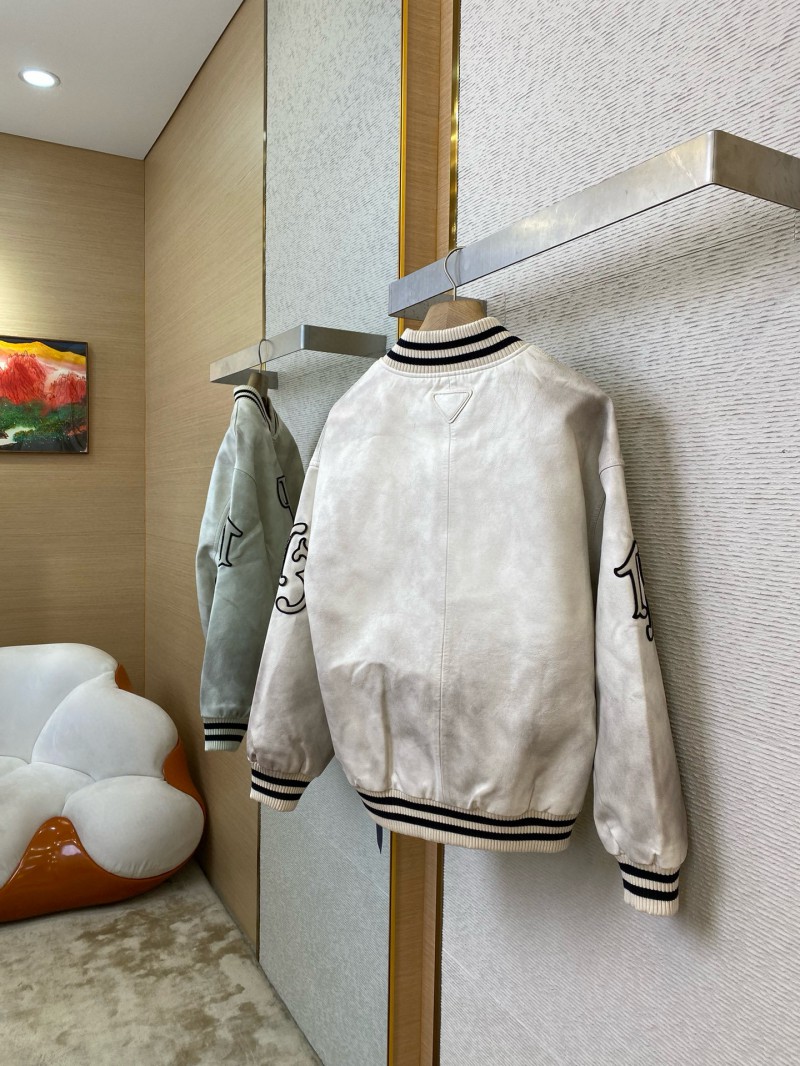 Prada Vintage Aged Baseball Leather Jacket Jacket White 3