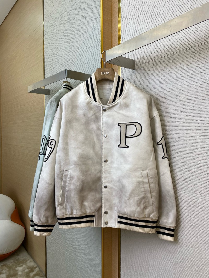 Prada Vintage Aged Baseball Leather Jacket Jacket White 4