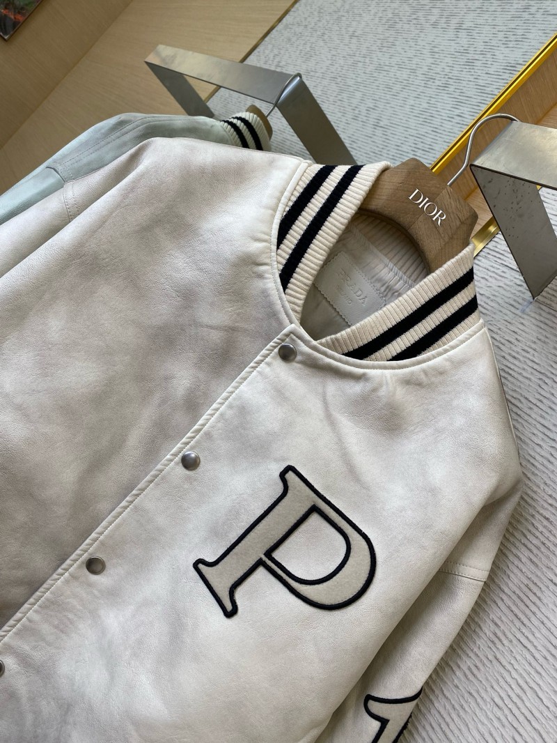 Prada Vintage Aged Baseball Leather Jacket Jacket White 5