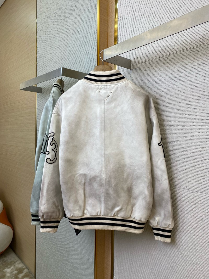Prada Vintage Aged Baseball Leather Jacket Jacket White 6