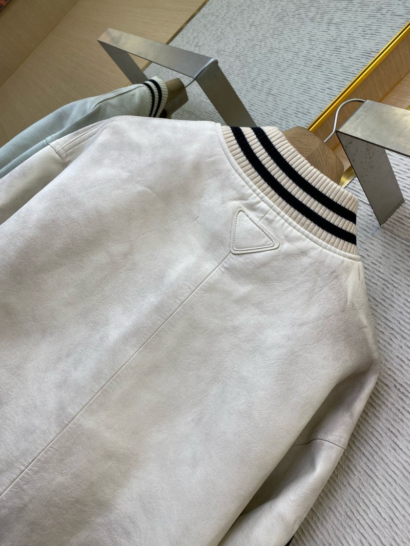 Prada Vintage Aged Baseball Leather Jacket Jacket White 7