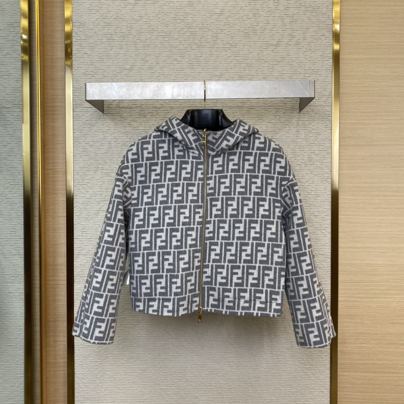 Fendi Old Flower Reversible Cashmere Short Jacket Grey 2