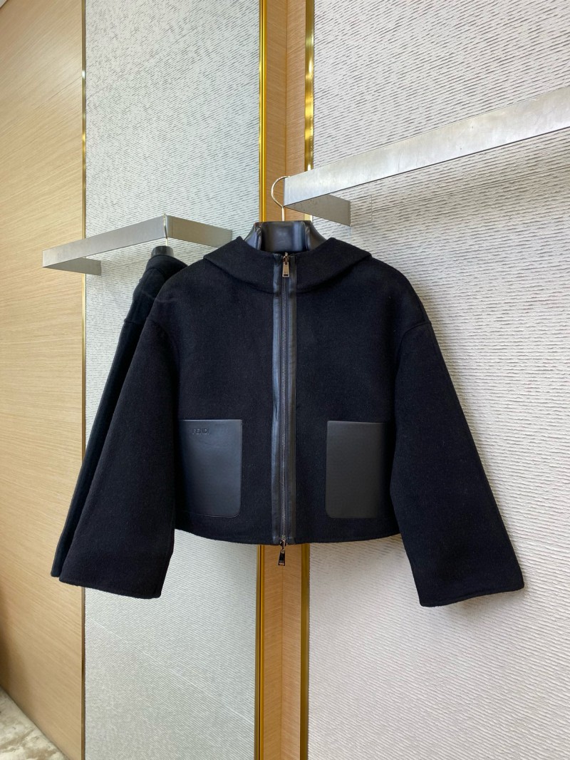 Fendi Old Flower Reversible Cashmere Short Jacket Black 6