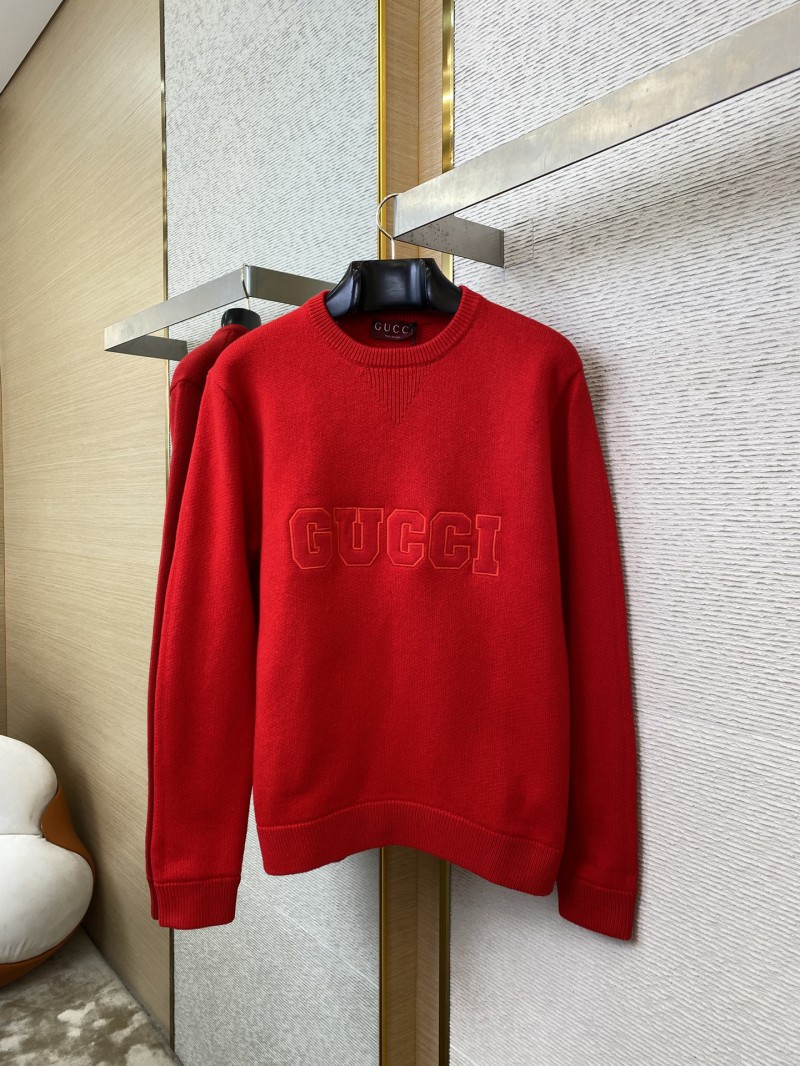 Gucci Monogrammed Wool Crew Neck Sweater Red 4