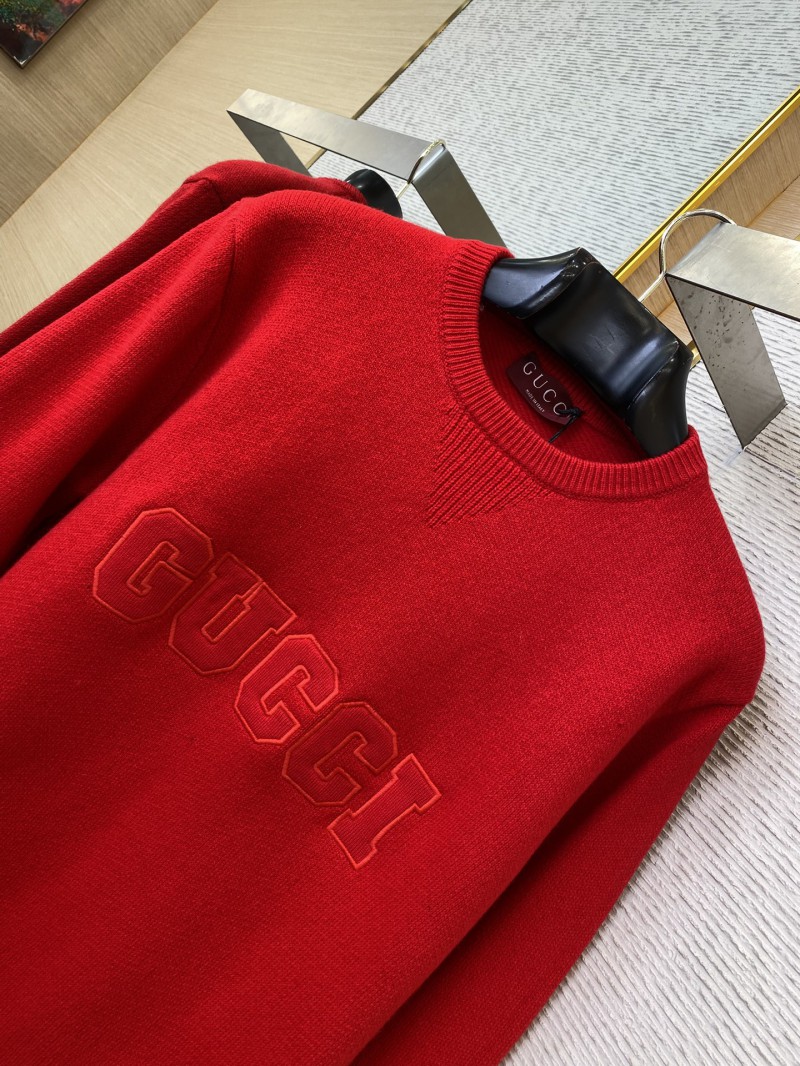 Gucci Monogrammed Wool Crew Neck Sweater Red 5