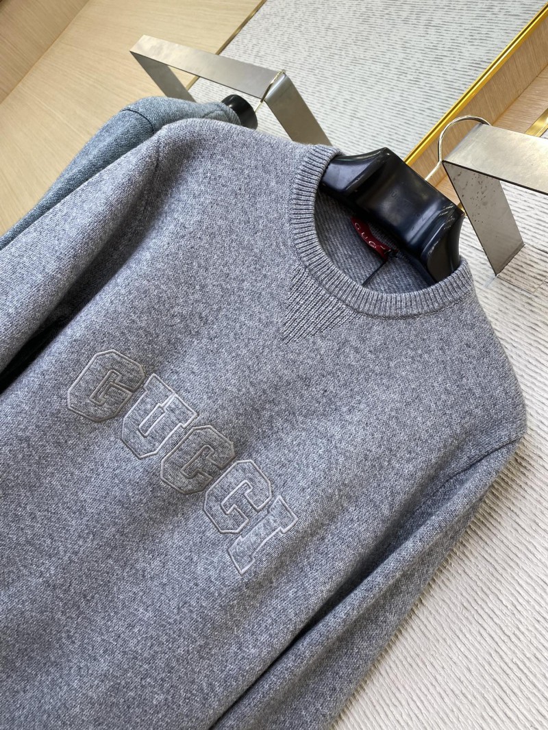 Gucci Monogrammed Wool Crew Neck Sweater Grey 5
